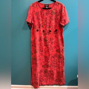 Vintage Rose Floral Red Dress Maxi Linen Cottagecore